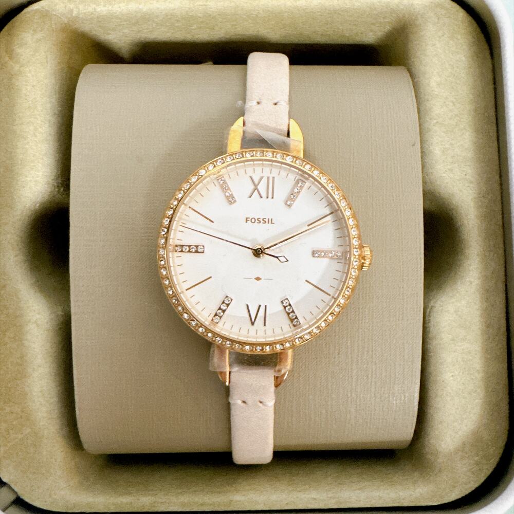 Fossil ES4402 Annette Rose Gold Crystal Bezel Blush Leather Ladies Quartz Watch